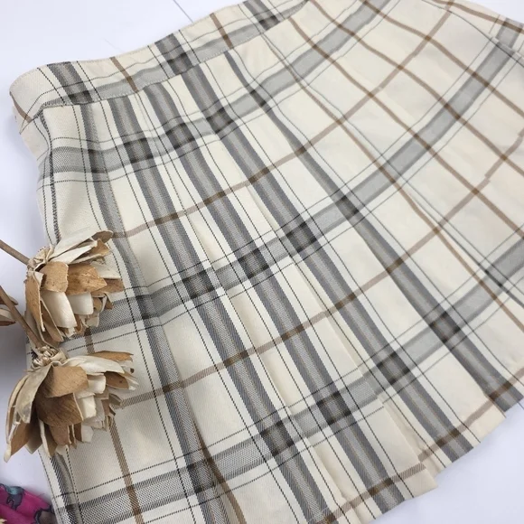 Hesperus Plaid Cream and Brown Women's Skirt Sz 6 Junior Lg - Picture 4 of 8